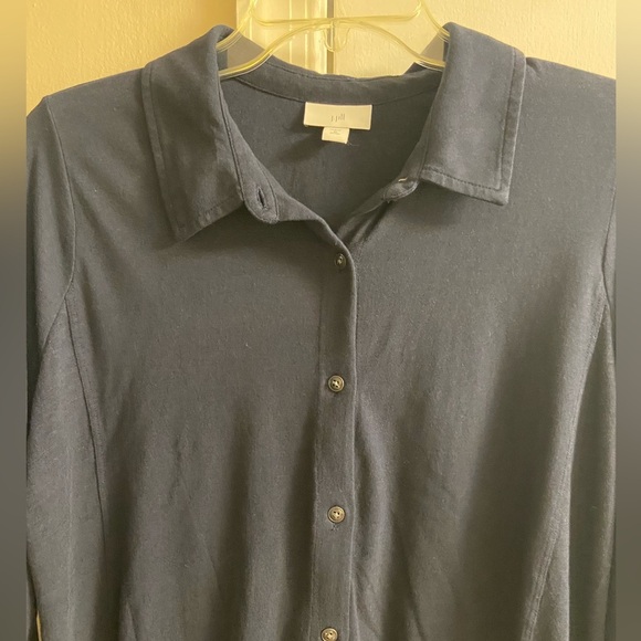 J Jill button front top navy blue long sleeves Medium Petite - Picture 3 of 7